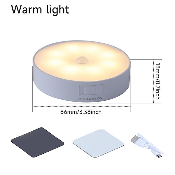 Bevægelsessensor Lys Led Usb Natlys Genopladelig Lampe Til Køkken Soveværelse Trapper Skab Entre Skab Garderobe Natlys Warm 2PC