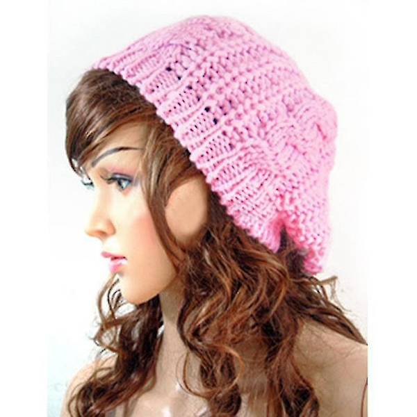 Hhcx-kvinner Vinter Varm Strikket Tykk Hekle Slouch Stretch Dame Beanie Varm Lue Pink