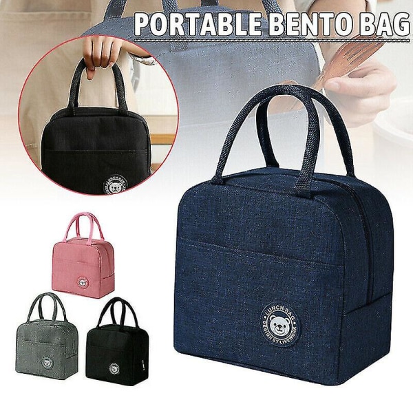 Lasten Aikuisten Lounaskassi Eristetty Kylmälaukku Picnic Bag School Lonch Box Tummansininen Dark Blue