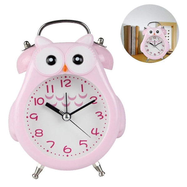 Lydløs ikke-tikkende alarm med natlys og snooze, batteridrevet og let at indstille, sødt ugle dekorativt ur til børn, piger soveværelse pink Pink