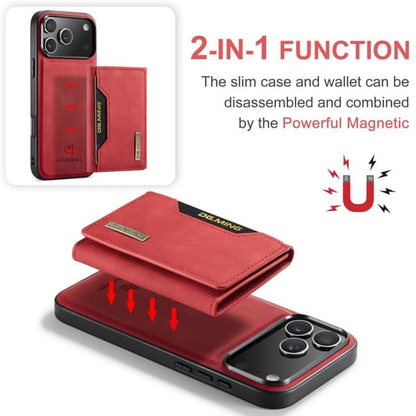 【BQ】iPhone 17 Pro Max Case Leather Wallet DG.MING M2 Series 3-Fold Card Bag Röd