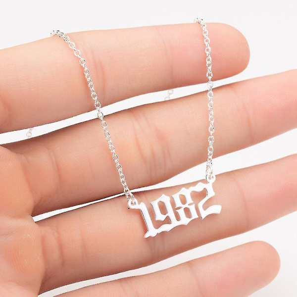 1980-2019 Birth Year Number Charm Pendant Stainless Steel Chain Necklace Jewelry Silver 2003