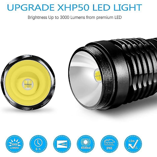 Flashlight Flashlight, Ultra Powerful 3000 Lumens Usb Rechargeable Led Flashlight Cree Xhp50 Flashli