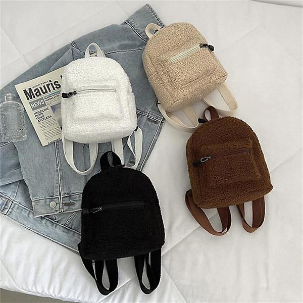 Mini plysch ryggsäck Enfärgad Kvinnor Små Flickor Vild Mode Mjuk Höst Vinter Snygg Liten Dagssäck För Shopping Street Brun Brown