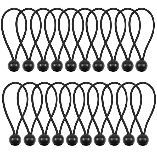 Elastiksnore, presenningssnore 20 stk. Elastisk snor sort omviklingsreb Fleksibel elastiksnore Kugle presenningssnor Justerbar