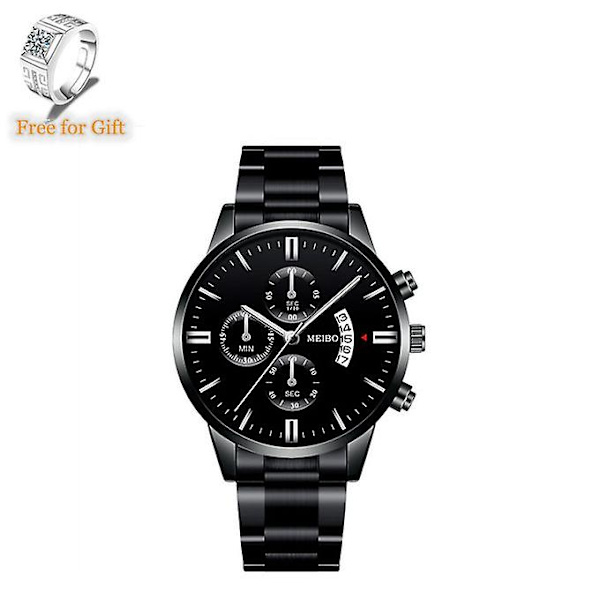Business Mænd Date Watch Rustfrit Stål Bælte Metal Wrist Lovers Watch Sort