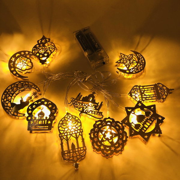 Eid Mubarak Star Moon Led strängljus Ramadan Kareem för heminredning Islamisk muslimsk festival Festmaterial Eid Al-fitr H 1.65M 10LED