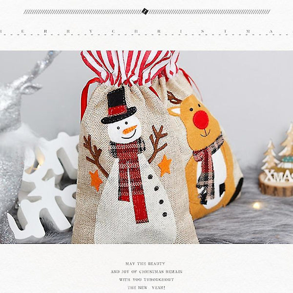 Iso kangaskassi Joulukoristeet Pellavasukka Poron kirjonta Lasten Lahjakassi Karkkisäilytyslaukku Kodinsisustus Joulu snowman