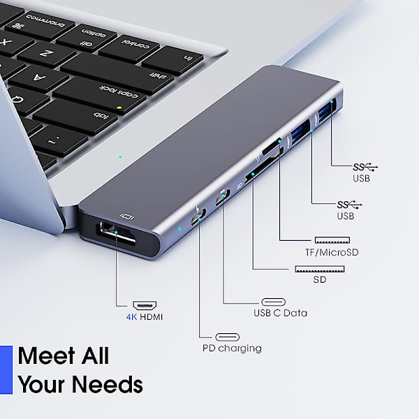 7 i 1 dockningsstation för Macbook 4k Hd dubbelhuvud typ C-adapter 1 i 7 1 in 7