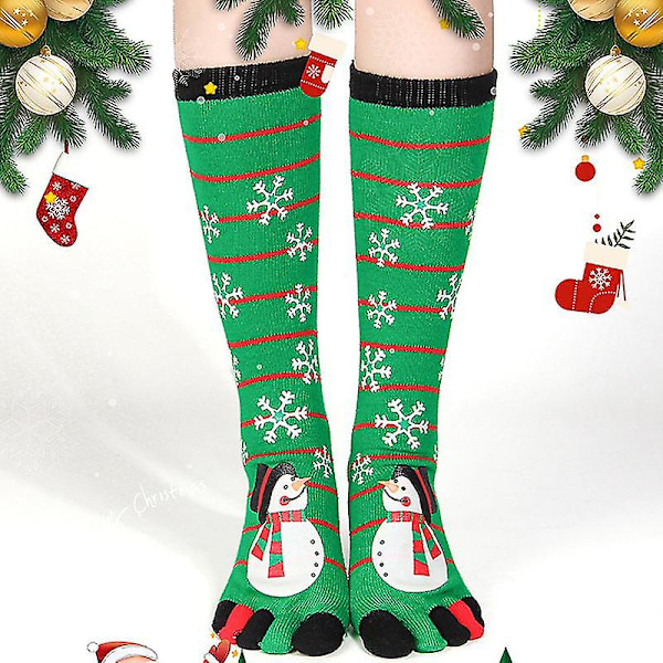 Unisex Xmas roliga fem fingrar tå strumpa jul mid kalv strumpor Green Snowman