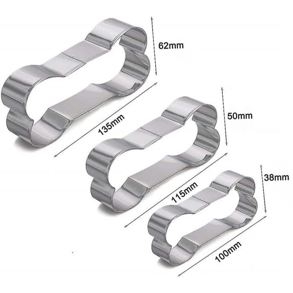 Dog Bone Cookie Cutter Set, rostfritt stål, 3-delat