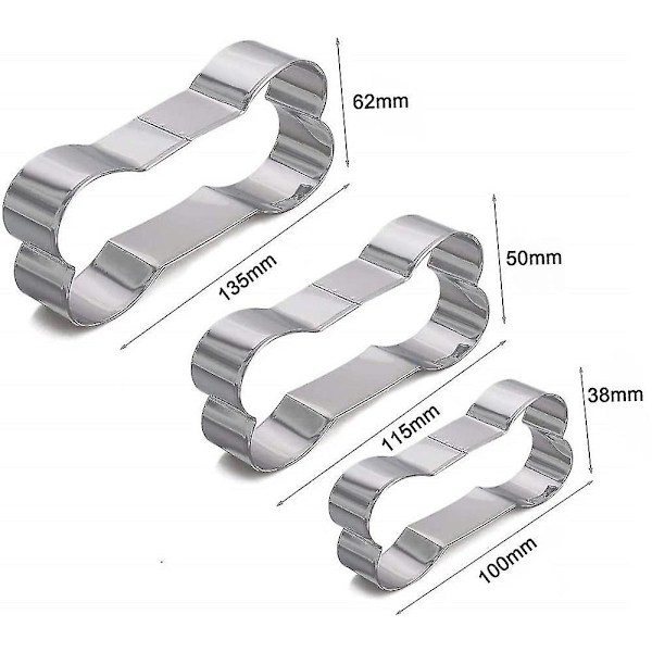 Dog Bone Cookie Cutter Set, rustfritt stål, 3-delt