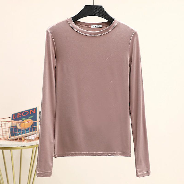Basic T-shirt O-halsad långärmad dam T-tröjor med botten för hösten All Match T-shirt Plus Size undertröja L khaki L khaki