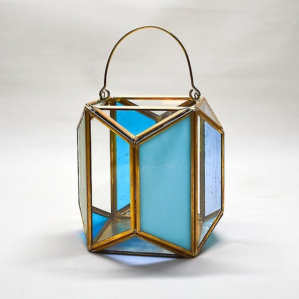 Geometrisk färg Glas Ljusskärm Vindtät Ljusstake Bärbar Ljushållare Hem Vas Ornamenter E