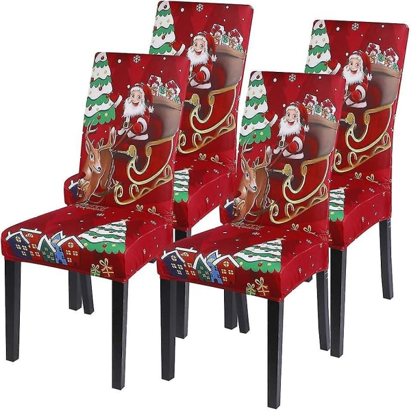 Weihnachten Stuhlhussen 4er Set Stretch Stuhlbezug Universal Moderne Xmas Festlich Hu