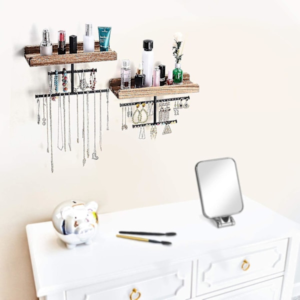 Hängande väggmonterad organizer med rustik trä smyckeshållare display för halsband Br