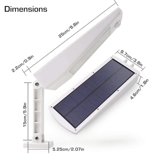 48 Led 4500mah Solar Light 900lm Ip65 vattentät utomhuslampa svart med justerbart stöd, 120 rörelsesensorljus white