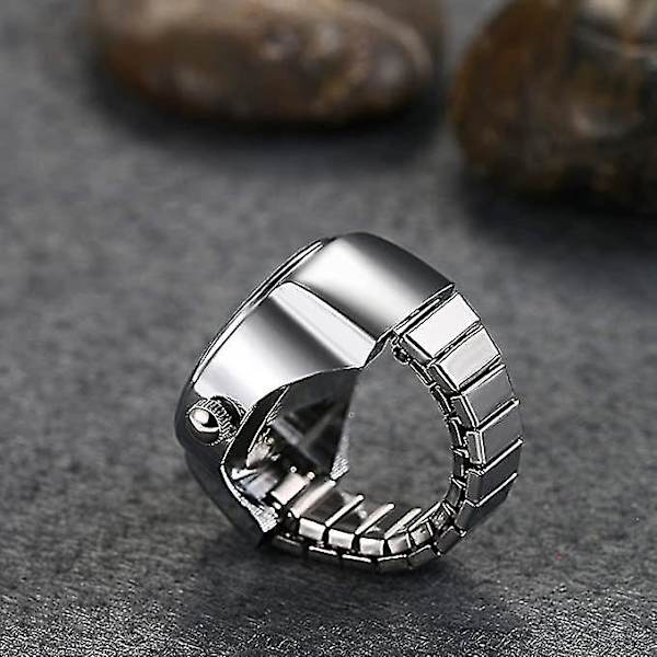 Män Kvinnor Finger Watch Kreativ Elastisk Runda kvarts Finger Ring Klockor, För Alla hjärtans dag white