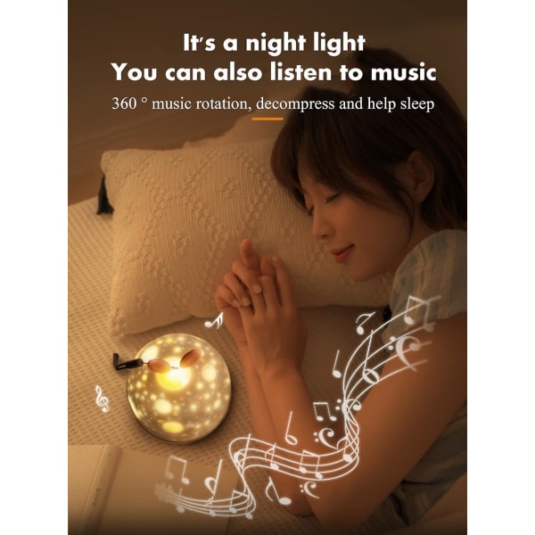 Yövalon lapsilamppu tähtiprojektori, musiikillinen yövalo + ajastin + kaukosäädin Bluetooth Spearker
