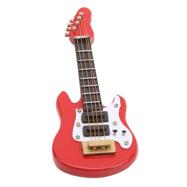 12 Skala Miniatyr Gitarr Modell Björk Målad Yta Verklighetstrogen Dekorativ Dockhus Röd Elgitarr