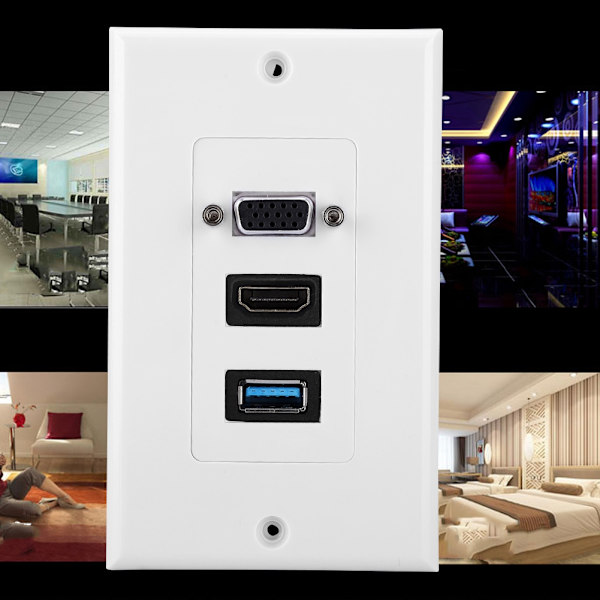 3-portars VGA HDMI USB3.0 väggmonterad paneladapter