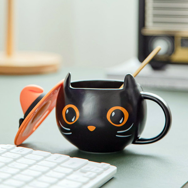 Den nya Keramisk söt svart för katt kaffemugg Tekopp Halloweenpresenter för kattälskare Co null - 1