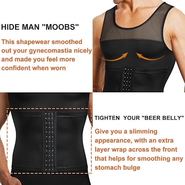 Menn Midje Trimmer Belte Wrap Trainer Hot Swear skjorte Korsett Slanking Body Shaper Black XXL