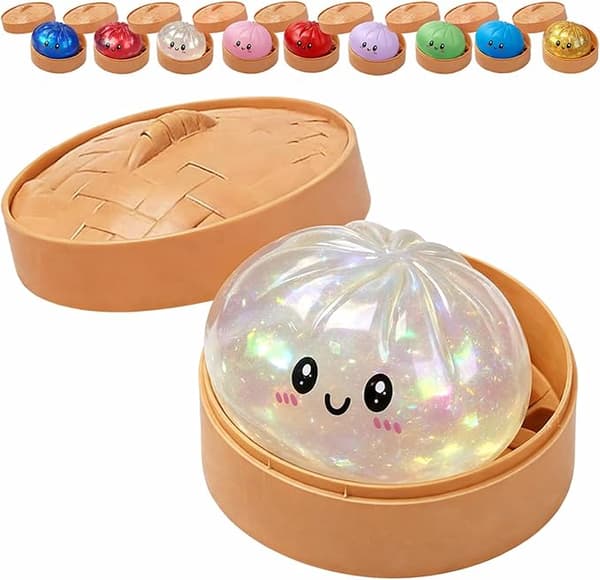 [BQ]Glitter Dumpling, Glitter Dumpling Squishy med æske, Dumpling Sensorisk Klemmelegetøj til Stresslindring White