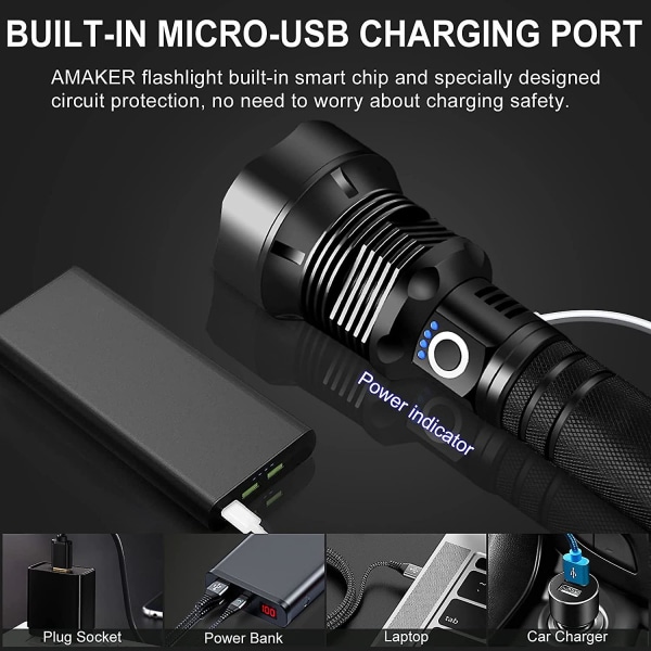 Rechargeable Led Flashlights, 90000 High Lumens Super Bright Flashlight, Tactical Xhp90 Flashlight With 5 Modes, Zoomable, Military Grade Waterproof F