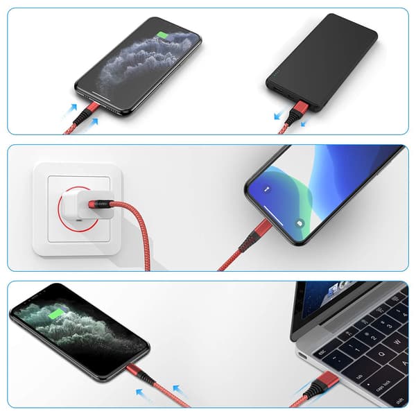 【BQ】iPhone Charging Cable, Lightning Cable 3-Pack 2M iPhone Charger Braided Compatible with iPhone 12/11/Pro/Xs Max/X/8/7/Plus/6S/6/SE/5S iPad and More