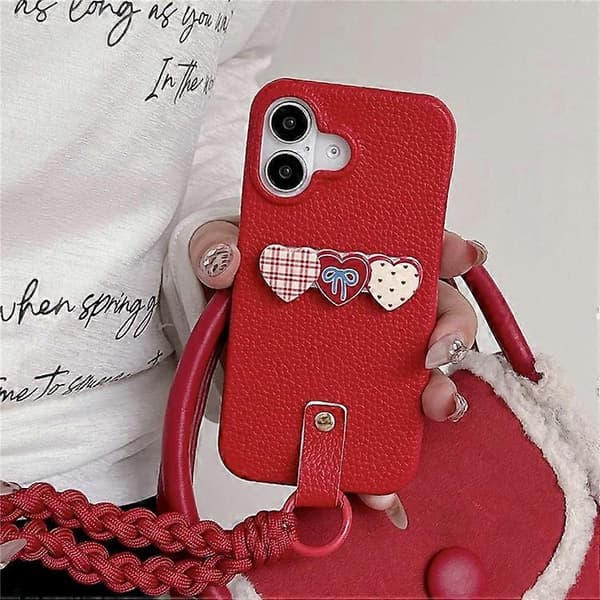 【BQ】Kompatibel med iPhone 16 Deksel Juledesign PU+PC Telefonbakside med Hjerteholder, Stropp MultiColor