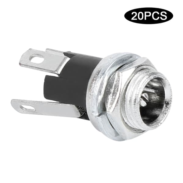 20 stk. DC Strømforsyning Hunnkontakt 5,5x2,1mm Gjenge Mutter Panelmontering Kobling DC025M
