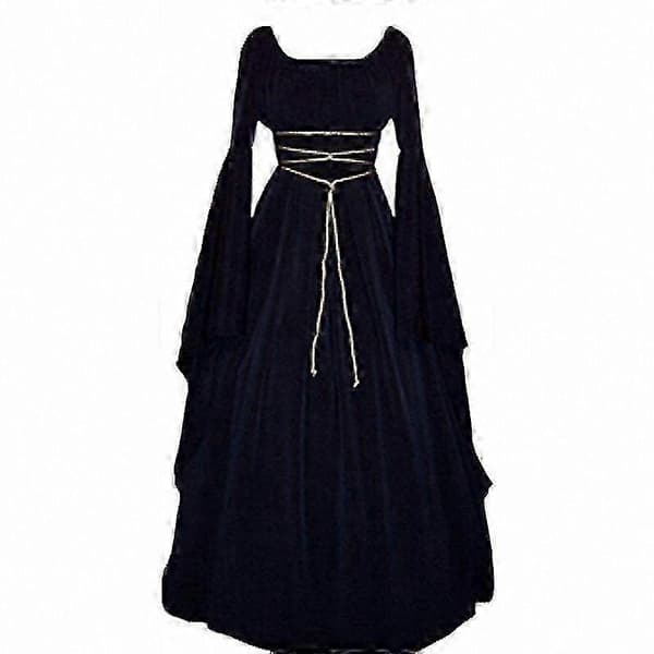 Gotisk middelalderlig renæssancekostume til kvinder til Halloweenfester og cosplay-arrangementer Navy Blue S