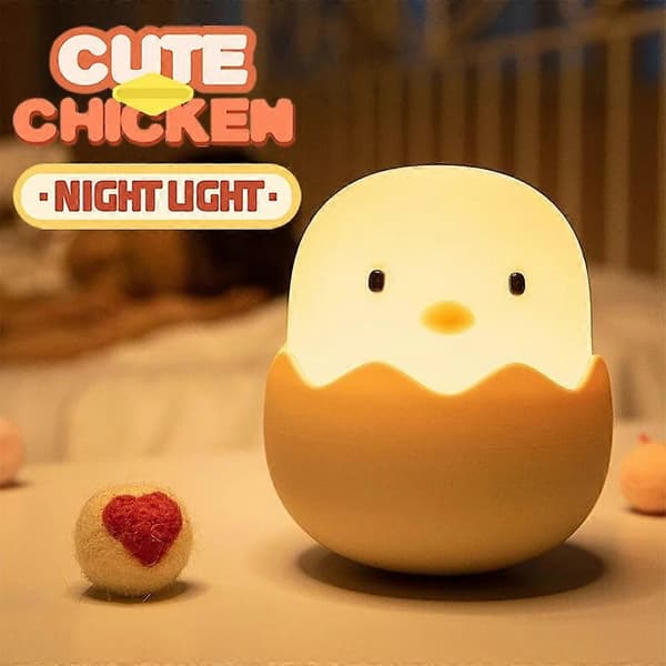 【BQ】Eggshell Chicken Lampe Soverom Mini Hvitt Lys LED Nattlys Fôring Lading Sove Lampe