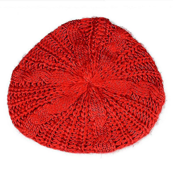Hhcx-kvinner Vinter Varm Strikket Tykk Hekle Slouch Stretch Dame Beanie Varm Lue Red