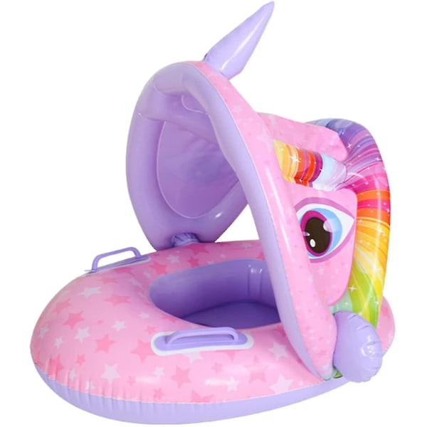 Children"s Inflatable Swimming Seat Awning With Armrests - Pink Unicorn