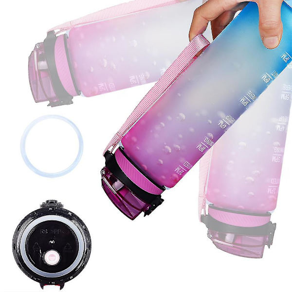 1 litran kannettava suuri tilavuus vesipullo motivoiva juomapullo aikamerkinnöillä Bpa Free Sports Gym pink