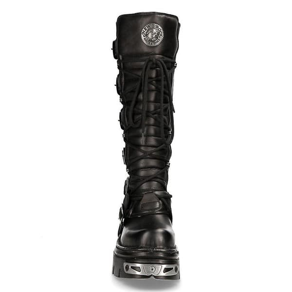 【BQ】New Rock 272-S1 Sorte knæhøje læderstøvler Sort Black EU39