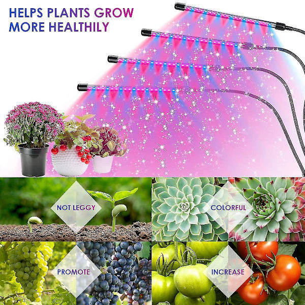 4 Heads Led Grow Light För inomhusväxt, 30w Led Timer Full Spectrum Plant Lights 3/9/12h Timing 9 dimbara nivåer