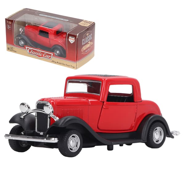 1 32 Klassisk Vintage Bilmodell Legering Pullback Leksak med Öppningsbara Dörrar Röd