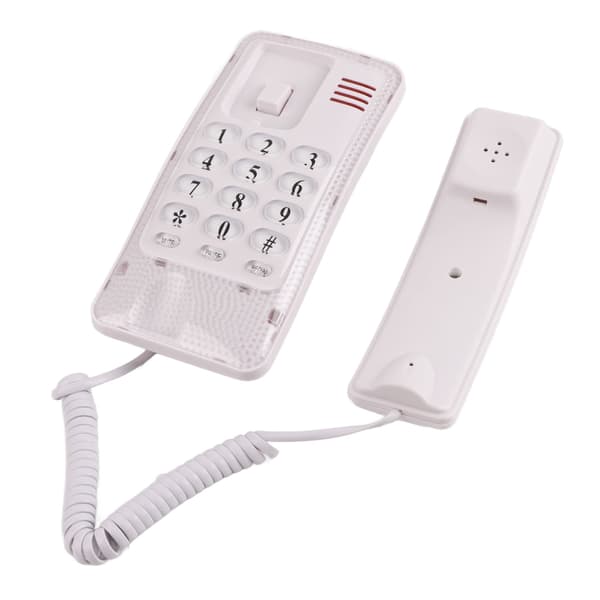 Väggmonterad sladdtelefon med återuppringning, blixt och mute - vit