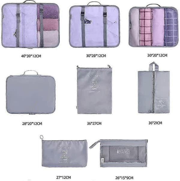 8-delars organiseringset bagage resväska förvaringsväskor packningskuber presenter Grey