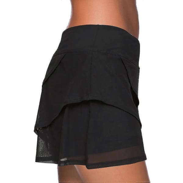 Bade-nederdel Ensfarvet Flæser Høj Talje Basic Foret Med Shorts Badetøj Passer Dame Sort Black S