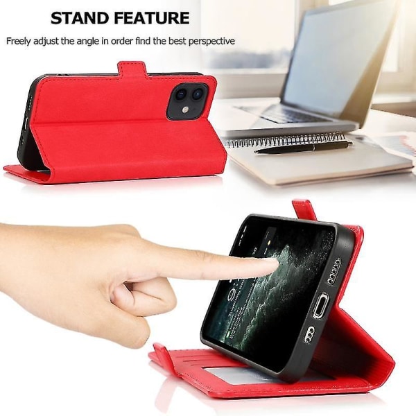 For Iphone 12/12 Pro Retro magnetisk lukkelås Horisontal flip-lærveske med holder og kortspor og fotoramme og lommebok (rød)
