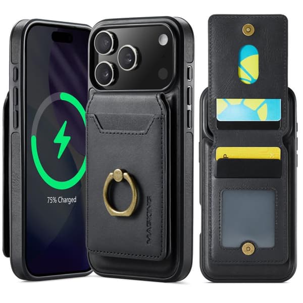 iPhone 17 Pro Max etui med MAGKING K1 MagSafe aftagelig pung og RFID-beskyttelse Svart