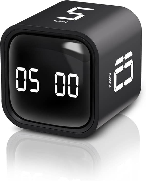 【BQ】Kubisk Pomodoro-timer, Rotationstimer, 5/10/30/60 minutter og tilpasset nedtælling, Produktivitetstimer, Pause og genoptag, Lydløs