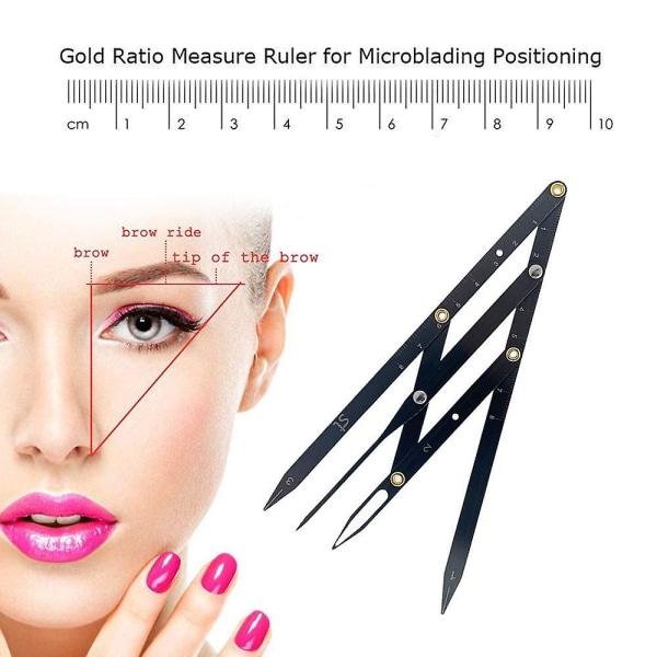 Ögonbrynslinjal Trepunktspositionering Permanent Makeup Symmetriskt verktyg Grooming Stencil Shaper Balanslinjal Black