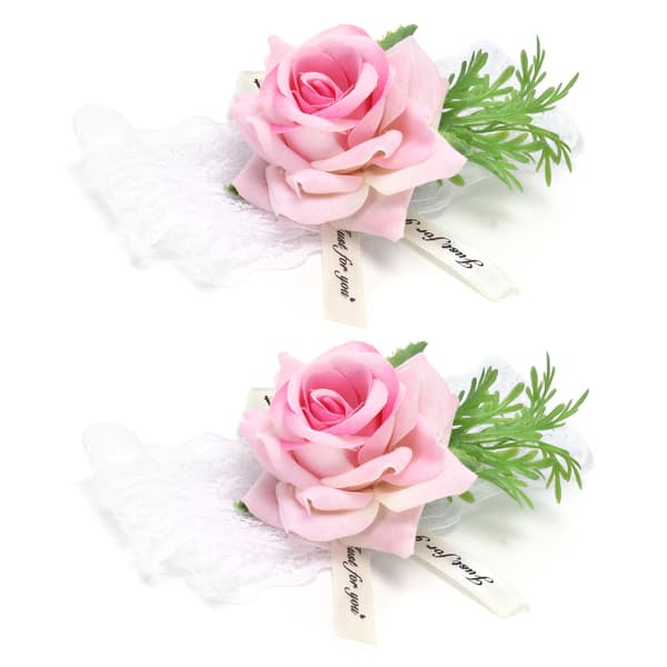 2 stk. Rosa Silke Brudepike Håndleddsblomst Brudebrystbukett Bryllupsdekorasjon