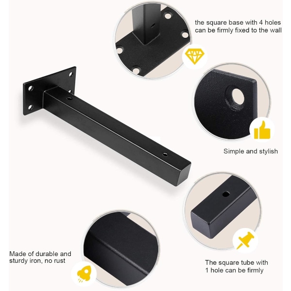4 kpl teollisuusseinähylly, metalliset hyllykannattimet, musta (250mm/10in)
