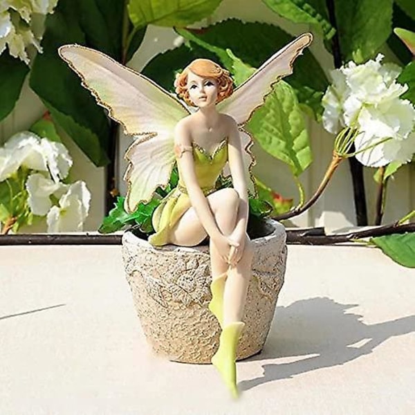 Sitter Fairy Staty Musik Fairy Angel Trädgård Skulptur Dekoration Creatives Resin Hantverk för hemmet